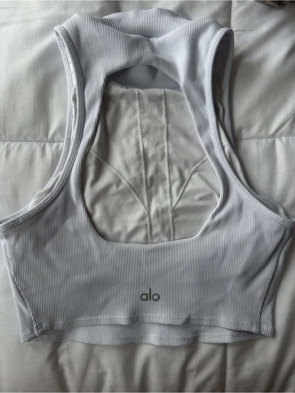 ALO Yoga White Ribbed Mock Neck Crop Top